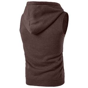 2024 nouveauté meilleure qualité hommes respirant 100% coton polaire sans manches fermeture éclair à capuche tenue décontracté pour l'hiver couleur unie - Product Image 2