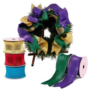 Crimped Floral Glitter Polyester <b>Ribbon</b> Roll Metallic <b>Wired</b> <b>Ribbon</b> for Wedding Halloween & Christmas Gifts in Spool Roll Format - Product Image 1