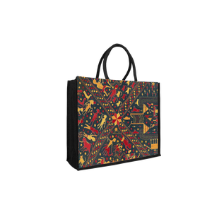 ถุงช้อปปิ้งปอกระเจาเป็นมิตรกับสิ่งแวดล้อมพร้อมที่จับเทปผ้าพิมพ์ลายเรขาคณิตทุกมุม - Product Image 4