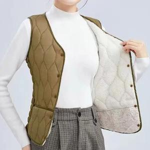 Chaqueta de algodón 2024 para mujer, chaleco sin mangas, parte superior gruesa de plumón de cordero corto, chaqueta informal sólida, ropa de Otoño Invierno - Product Image 3