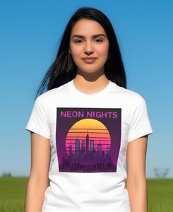 เสื้อยืดย้อนยุคนีออนวินเทจปรับแต่งได้สำหรับผู้ชายและผู้หญิงฮิปฮอปและสตรีทแวร์แรงบันดาลใจแฟชั่นที่มีความยืดหยุ่นและระบายอากาศ - Product Image 4