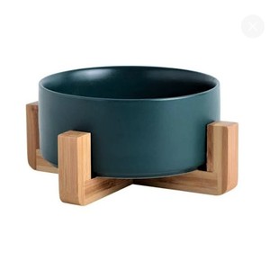 Venta al por mayor de comederos para gatos de doble cuenco de nuevo diseño de gran capacidad con forma redondeada y soporte de madera - Product Image 4