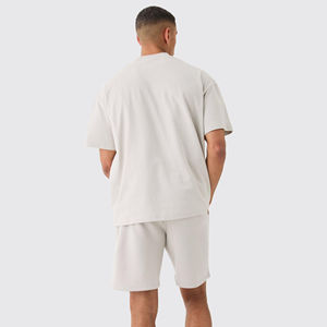 Conjuntos cortos informales sólidos de talla grande para hombre, tejido transpirable de algodón 100%, venta de moda callejera de verano suave a la moda - Product Image 2