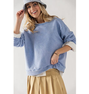 Sudadera de Diseño Personalizado, Tejido Grueso 100% Algodón, 200GSM, Lavado al Sol, Cuello Redondo, Unisex, Lavado Ácido, Transpirable - Product Image 4