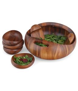 Ensemble de 4 bols à servir en bois d'acacia, 6 po x 2 po (lot de 6) – Bols à fruits et salades - Product Image 1