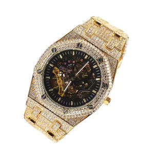 Montres de luxe en moissanite VVS à succès, montres automatiques mécaniques unisexes entièrement serties de diamants, bracelet en acier inoxydable et cuir - Product Image 2