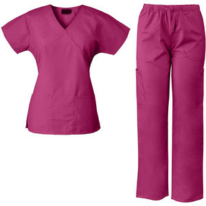 Tout nouveau femmes Slim Fitting élasticité gommages ensembles couleur unie salle d'opération uniformes médicaux toile matériel infirmière gommages - Product Image 2