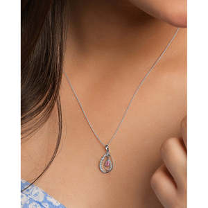 Pendentif en argent fait main Meconi avec CZ rose, chaîne en platine, breloques religieuses, forme diamant taille émeraude, matériau or rose - Product Image 4