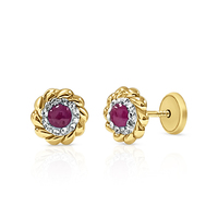Pendientes Clásicos de Oro Amarillo con Circonitas y Piedras Naturales, Diseño de Flor, Regalo para Mujer