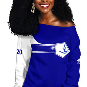 Hiver Femmes Style Bleu Blanc Grec Sorority-Inspired Pullover Hoodie Drop-Shoulder Long Sleeve Sweatshirt Printed Acid Wash - Product Image 3