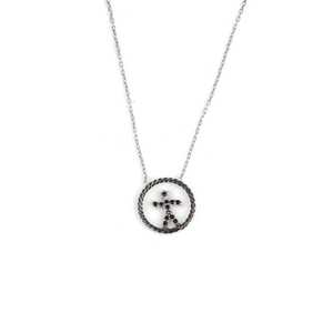 Collier Homme en Argent Sterling 925 avec Diamants Blancs et Noirs et Zircon, Plaqué Rhodium, Croix et Numéro, Cadeau - Product Image 2