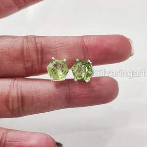 Pendientes de Botón para Mujer, Piedra Preciosa de Peridoto Natural, Piedra de Nacimiento de Agosto, Regalo de San Valentín, Joyería Hecha a Mano, Pendientes de Plata de Ley 925 - Product Image 6