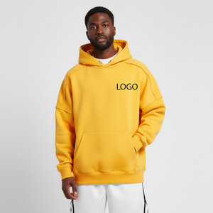 Sweat-shirts à capuche en gros à prix abordable, couleur unie, poids lourd, épaules tombantes, sans cordons, streetwear, surdimensionnés, pour hommes - Product Image 5