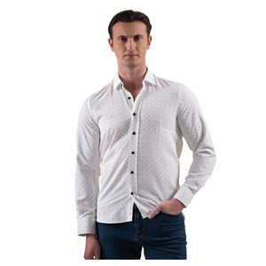 Blanco sobre azul marino marinero ancla patrón algodón Slim Fit camisa de los hombres - Product Image 1
