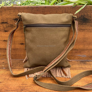 Custom Genuine Leather Canvas Water Resistant <b>Purse</b> for Women's Western Luxury Cowhide Leather Crossbody Fringe Shoulder Bags - Product Image 4