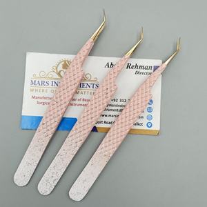 Pinzas de extensión de pestañas individuales de acero inoxidable japonés curvo de 45 grados dorado, pinzas de pestañas con agarre de diamante, revestimiento en polvo - Product Image 2