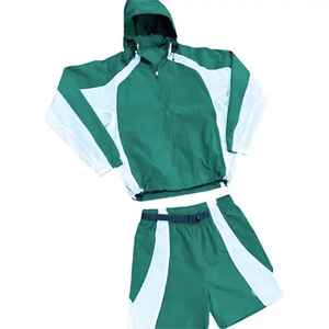 Venta al por mayor a granel personalizado hombres Zip up chaqueta y pantalones cortos de dos piezas conjunto de nailon reflectante cortavientos chándal chaqueta de nailon con capucha - Product Image 4