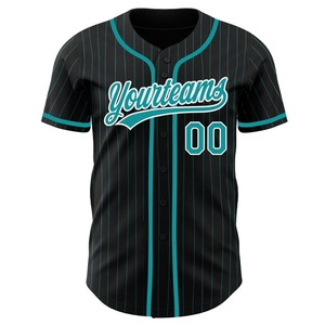 Auténtica camiseta de béisbol personalizada de color verde azulado a rayas ropa deportiva con técnicas impresas patrón verde azulado-blanco - Product Image 2