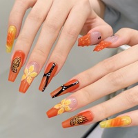 Armure d'échelle extra longue Design de doigt en acrylique Silhouette fleurie pré-conçue inspirée de la forêt orange