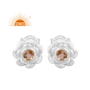 925ที่ทำด้วยมือดีเงินสเตอร์ลิงธรรมชาติพลอยซิทรินออกแบบดอกไม้ต่างหูสตั๊ดเครื่องประดับสำหรับผู้หญิงของขวัญสำหรับผู้หญิงสำหรับเธอ - Product Image 1