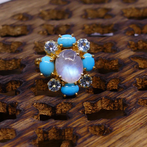 Fashion Jewelry Kyanite Turquoise White rainbow Aquamarine Plated <b>18k</b> <b>Gold</b> Preserving <b>Ring</b> Style Women Finger <b>Ring</b> - Product Image 5