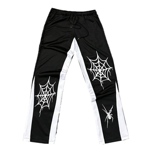 Pantalon de survêtement unisexe en coton épais délavé à l'acide avec logo personnalisé, coupe large, effet dégradé vintage, style streetwear évasé en tissu éponge - Product Image 1