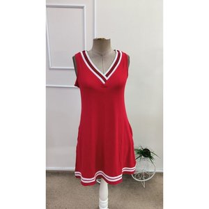 Women's Strappy V-Neck <b>Short</b> Viscose <b>Dress</b> with Pockets, 35338 - <b>Red</b> - Product Image 4