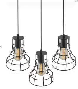 Ensemble de 3 lampes suspendues en cage métallique noire industrielle - Product Image 4