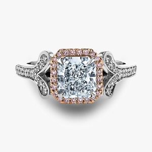 Elegante anillo de boda para mujer en oro de 14 quilates con halo de diamante cultivado en laboratorio azul claro con acento Anillo de diseño de vástago dividido - Product Image 2