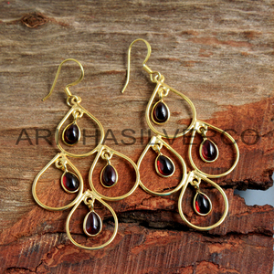 ต่างหูทำด้วยมือเงินสเตอร์ลิง925พร้อมพลอยโกเมนสีเหลืองชุบทองเพชรไข่มุก-เครื่องประดับชั้นดีของขวัญแต่งงานของผู้หญิง - Product Image 5