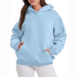 Sudaderas con capucha de invierno informales para mujer, logotipo personalizado bordado, largo, sólido, 100% algodón, forro polar, grueso, holgado, Jersey antibolitas - Product Image 5