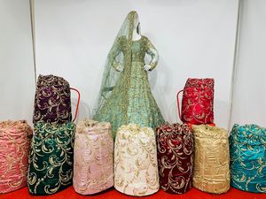 Ensemble de mariage royal de luxe, robe de bal à volants avec pierres Jarkan, dupatta époustouflant, robe de mariée élégante pour femmes - Product Image 4