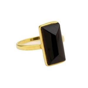 Anillo de piedras preciosas de ónix negro Natural de la mejor calidad, 8x16mm, chapado en oro de 18 quilates, Octágono rectangular de plata 925, joyería fina de alta calidad - Product Image 1