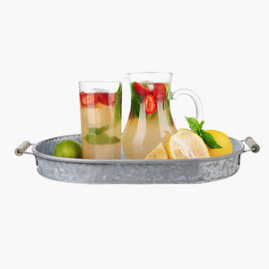 ถาดเสิร์ฟอาหารโลหะชุบสังกะสีพร้อมที่จับทรงสี่เหลี่ยมผืนผ้าถาดเสิร์ฟอาหารในฟาร์มและร้านอาหารดีไซน์แฟนซี - Product Image 3