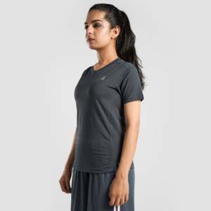 T-shirt vintage pour femme, gris foncé, jersey respirant, coupe ajustée, crop top, tailles XS et XXS - Product Image 1