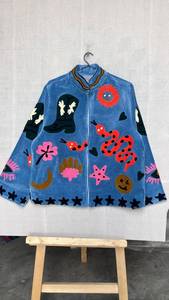 Handmade Suzani Velvet Boho Embroidered Floral Pattern <b>Stand</b> Collar Cotton Filled Winter Jacket - Product Image 6