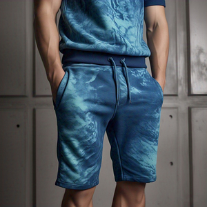 Acid Wash Printed Sweat Shorts <b>Men</b> High Drawstring <b>Waist</b> Washed Sublimation Sweat Shorts <b>Men</b> Jogging Wear Vintage Sweat Shorts - Product Image 3