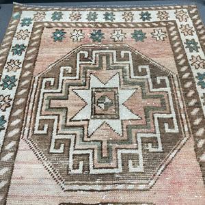 Turkish Vintage Rug, 3.2x9.3 ft Rug, <b>Brown</b> Floral <b>Wool</b> Rug - Product Image 4