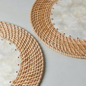 Sustainable Table Setting for Eco-Conscious Homes Handwoven <b>Wicker</b> <b>Placemat</b> with Capiz Shell inlay Natural Rattan Charger - Product Image 5