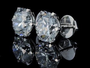 Boucles d'oreilles clous diamants vissés en plaqué or blanc Cadeau de mariage DIAMANT STUD 14K WHITE GOLD LAB GROWN - Product Image 3