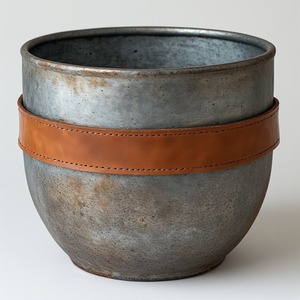 Jardinière élégante en cuir galvanisé avec finition patinée rustique Travail artisanal fait à la main conçu pour des intérieurs élégants et décoratifs - Product Image 1