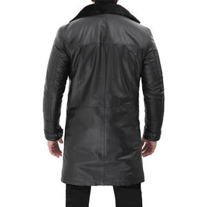 Veste d'automne pour homme en cuir véritable, couleur unie, coupe régulière, coupe-vent, respirante, col montant, logo frontal, vente chaude - Product Image 5