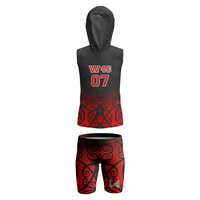 Set Jersey & Celana Pendek Flag Football Sublimasi Custom W4G Merah Hitam, Tank Top Berkerudung, Menyerap Keringat, Pas Badan, Unisex Dewasa