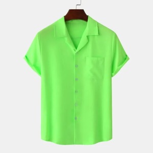 Solid Color Hawaiian <b>Beach</b> Satin Lapel <b>Shirts</b> for <b>Men</b> Comfortable Casual Short-Sleeved Tops 100% Cotton Summer New Collection - Product Image 1