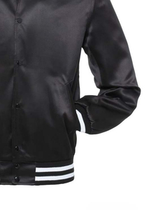 Chaqueta Deportiva Personalizada para Equipo, Blanca y Negra, de Béisbol, Chaquetas Varsity de Satén para Hombre, Chaqueta Bomber de Satén de Alta Calidad Personalizada para Hombre - Product Image 6