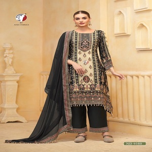 Conjunto moderno de diseñador indio calidad de exportación viscosa mezclada Kurti pantalón y Dupatta con puro trabajo manual pesado exportador indio - Product Image 1