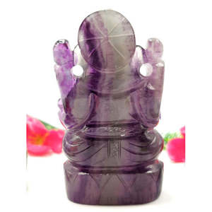 Sculpture artisanale de Ganesh en fluorite multicolore - Idole/Murti du Dieu Ganesha en cristaux et pierres précieuses - Reiki/Chakra/Thérapie - 3.5 - Product Image 5