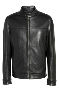 แจ็กเก็ตบอมเบอร์หนังแกะเนื้อนุ่มลำลองสำหรับผู้ชายหนังนิ่มบางยาวปานกลางมีกระดุมข้อมือและซิปปิด - Product Image 5