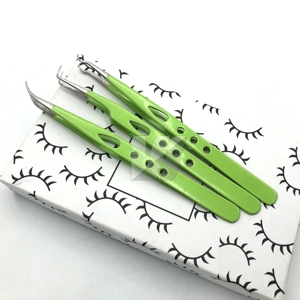 Ensemble de pinces à cils vertes de précision en acier inoxydable OEM disponible outils d'extension de cils pointus vert Extension de cils classique - Product Image 3