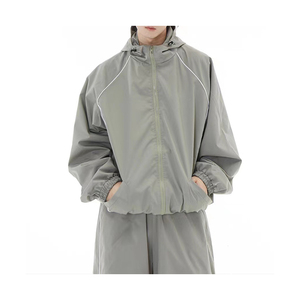 Ensemble coupe-vent personnalisé pour homme, col montant, capuche, vêtements de sport, jogging, respirant, imperméable, séchage rapide, 100% polyester - Product Image 4